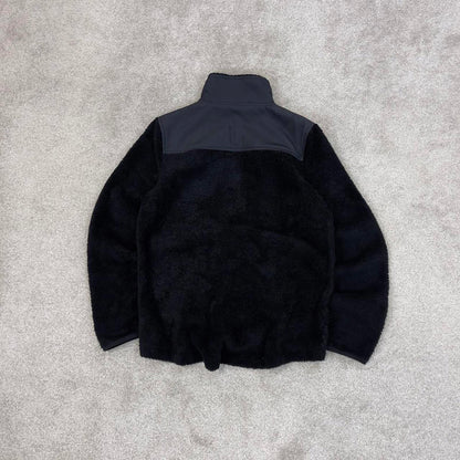 Black Fila deep pile technical fleece Medium Women's full zip up y2k style teddy bear autumn