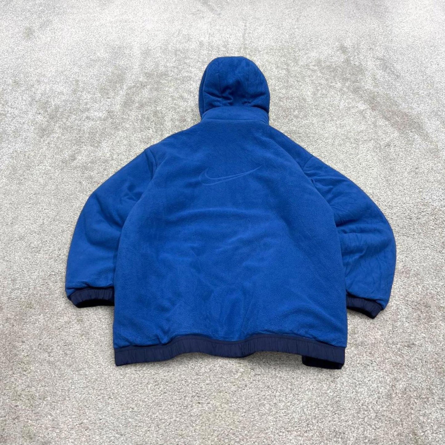 Vintage y2k Nike technical reversible jacket navy Fleece embroidered tech hooded windbreaker coat