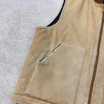 Tan vintage Carhartt Gilet XL canvas padded body warmer vest distressed