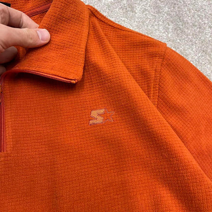 Starter technical fleece XL orange y2k style embroidered logo autumn winter 1/4 zip waffle knit