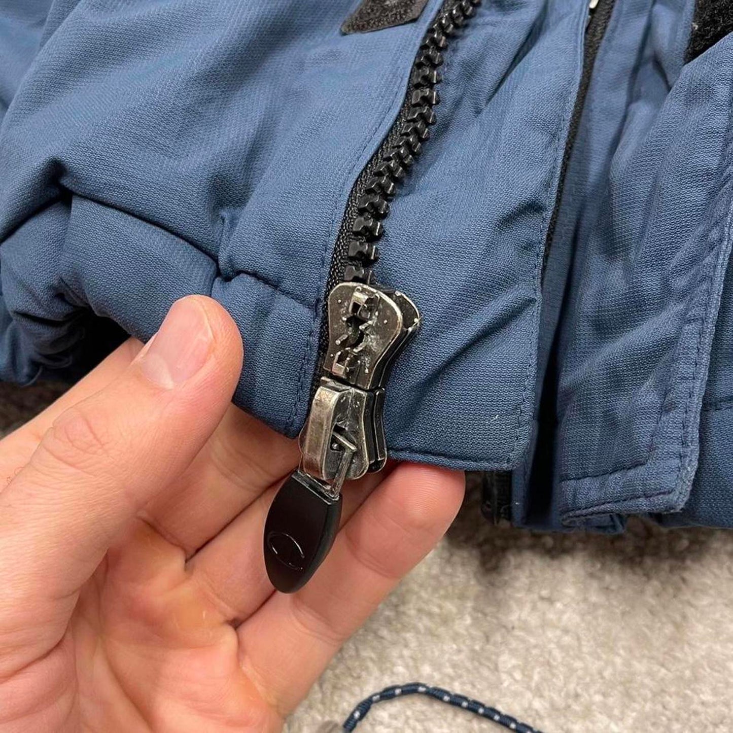 Y2K Champion technical windbreaker jacket blue Padded fleece lined thick embroidered hooded coat