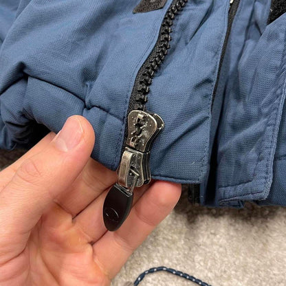 Y2K Champion technical windbreaker jacket blue Padded fleece lined thick embroidered hooded coat