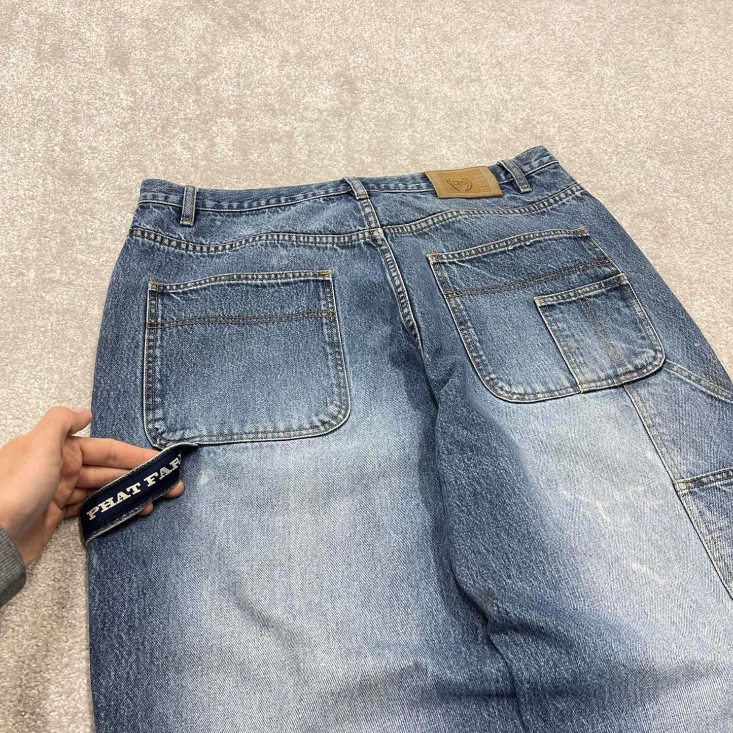 90s baggy Phat Farm carpenter jeans W36L33 loose blue denim y2k skate style hip hop pants