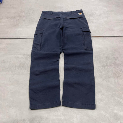 Navy Carhartt cargo pants W32L28 relaxed fit 90s 00s skater style cargos trousers utility workwear