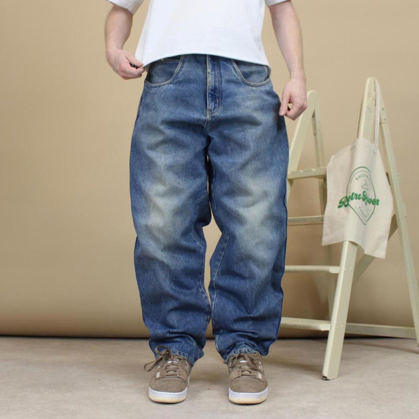 Blue baggy tapered Paco jeans W32 L32 loose Y2K denim hip hop pants