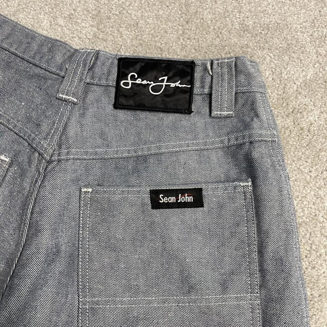 Y2K baggy denim shorts light blue carpenter denim skate surf style cargo shorts Sean John patches