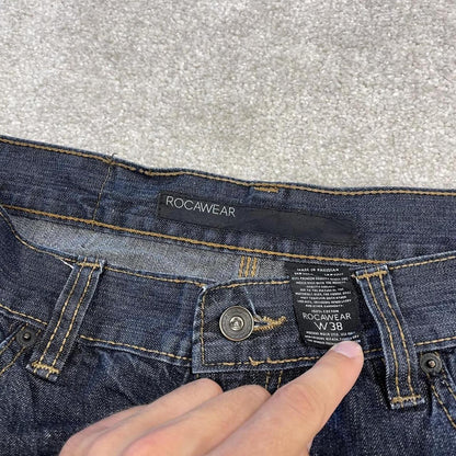 Rocawear baggy denim shorts y2k embroidered navy Long skater surf style jorts