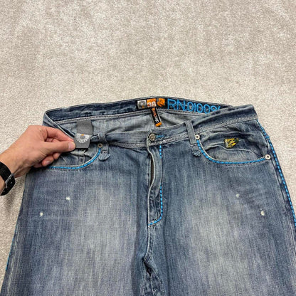 Blue Akademiks jeans W38L34 loose leg denim y2k style skater pants casual wear autumn embroidered