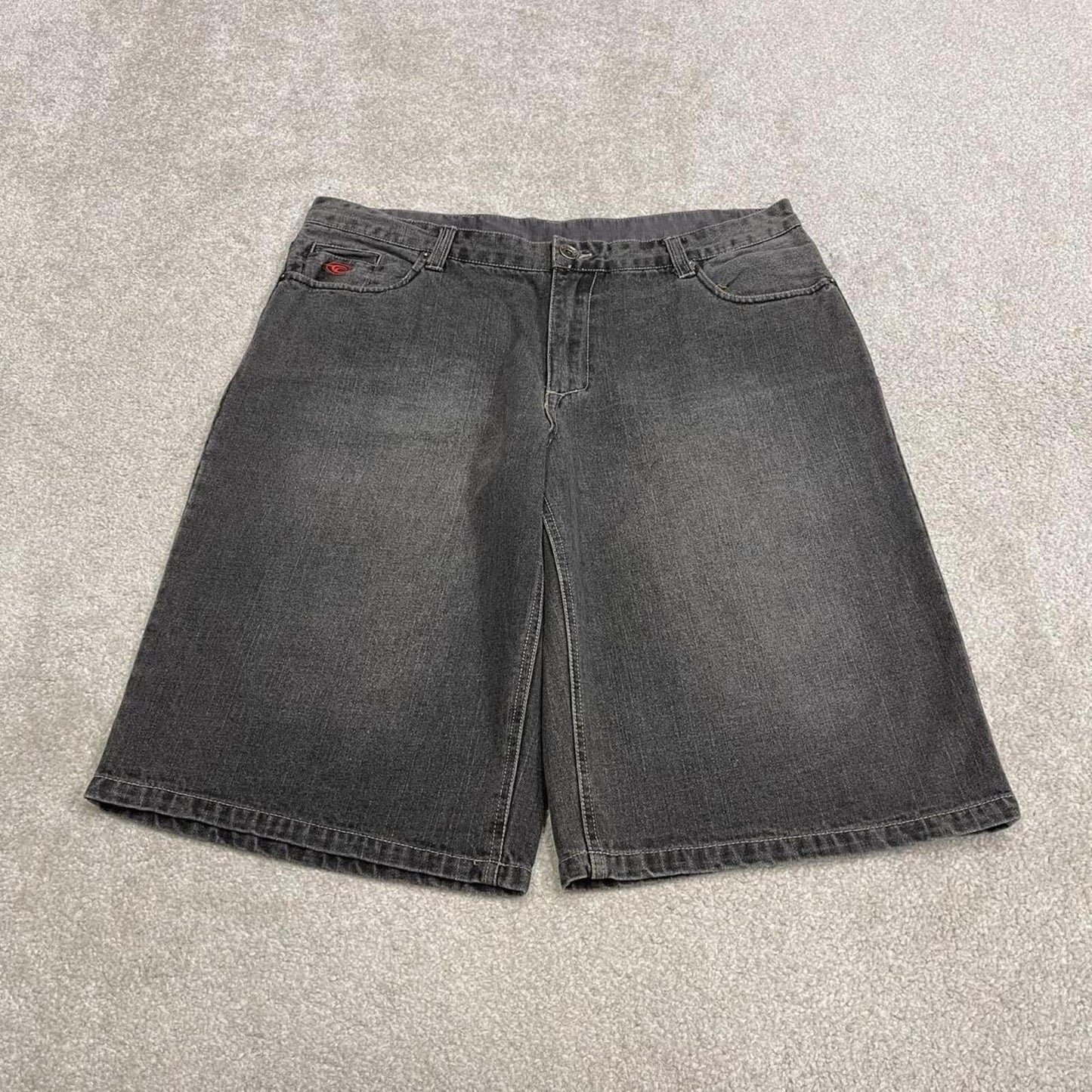 Y2k baggy embroidered denim shorts grey Wavezone loose skater style festival jorts