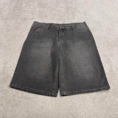 Y2k baggy embroidered denim shorts grey Wavezone loose skater style festival jorts