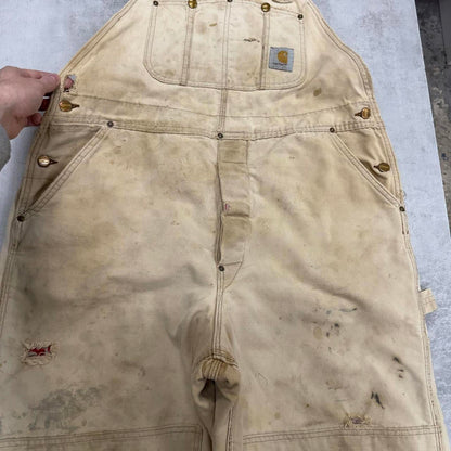 Carhartt overalls W38 L28 mens quilt lined canvas dungarees beige utility worker