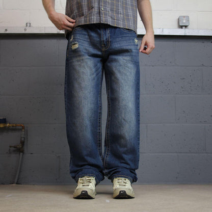 Y2K embroidered jeans 2000s style blue denim Relaxed straight leg TK Axel skater style pants