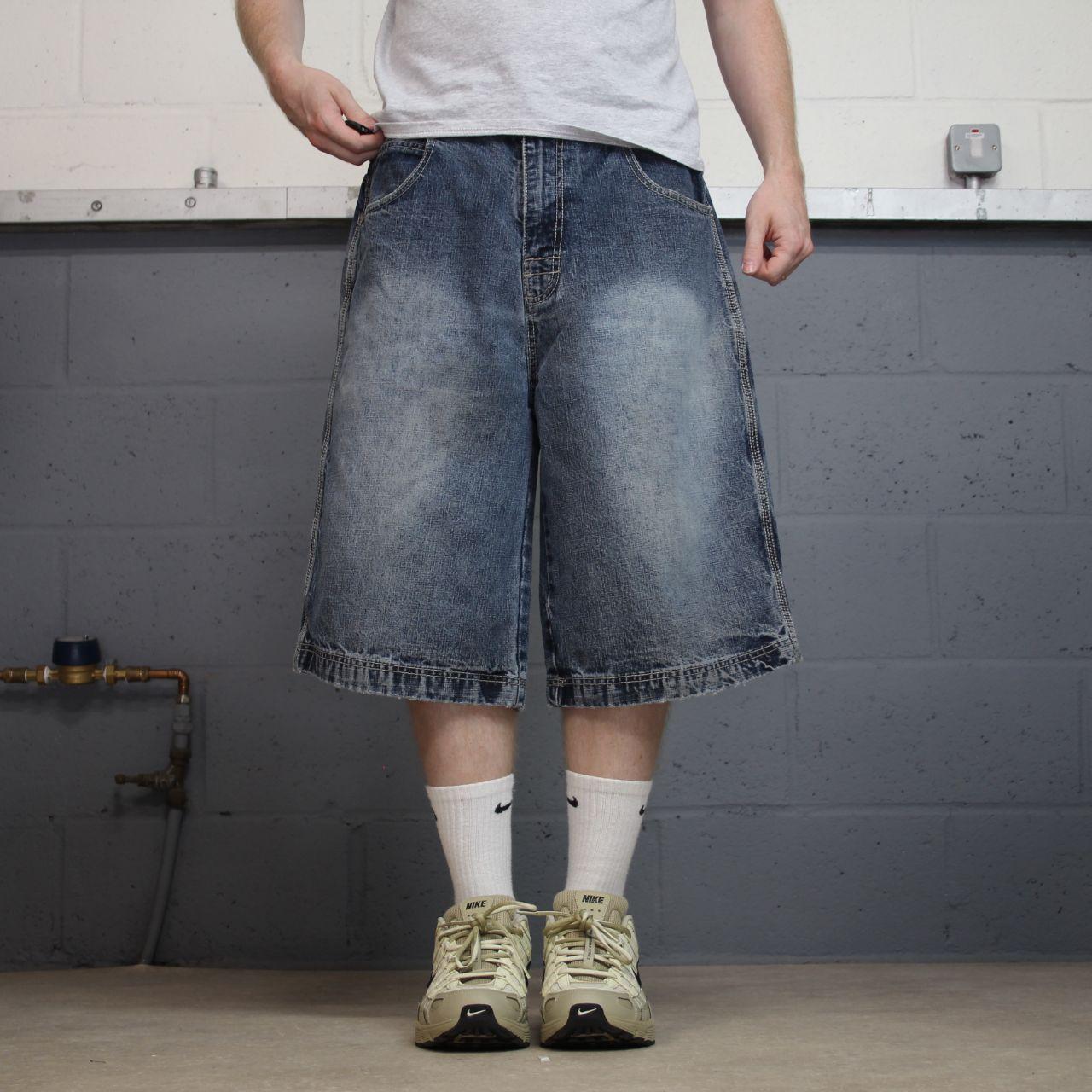 Baggy denim shorts y2k embroidered blue P.J. Mark skater style surf jorts