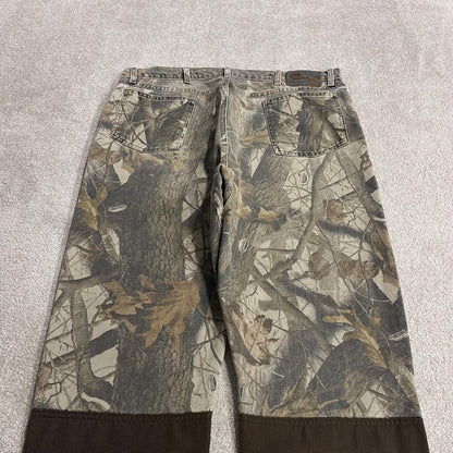 Wrangler Realtree camo jeans W38L32 khaki brown straight fit Hardwoods camouflage double knee pants