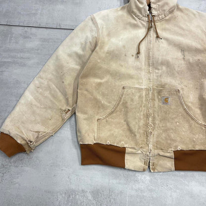Vintage hooded Carhartt active jacket Large faded tan thrashed distressed style skater