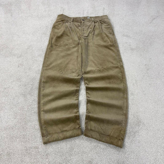Vintage Tan Old Navy Khakis wide wale pleated corduroy trousers W36L32 baggy cord pants 90s skate