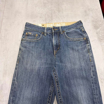 Blue Ecko Unltd jeans W30L31 90s style hip hop trousers rear pocket designs