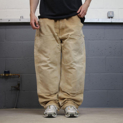 Double knee Carhartt baggy carpenter jeans Wide leg tan brown thick canvas skate cargo work pants