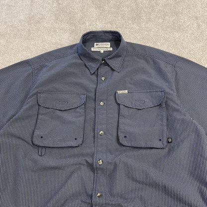 Columbia checkered short sleeve shirt boxy navy Surf style check shirt technical safari summer