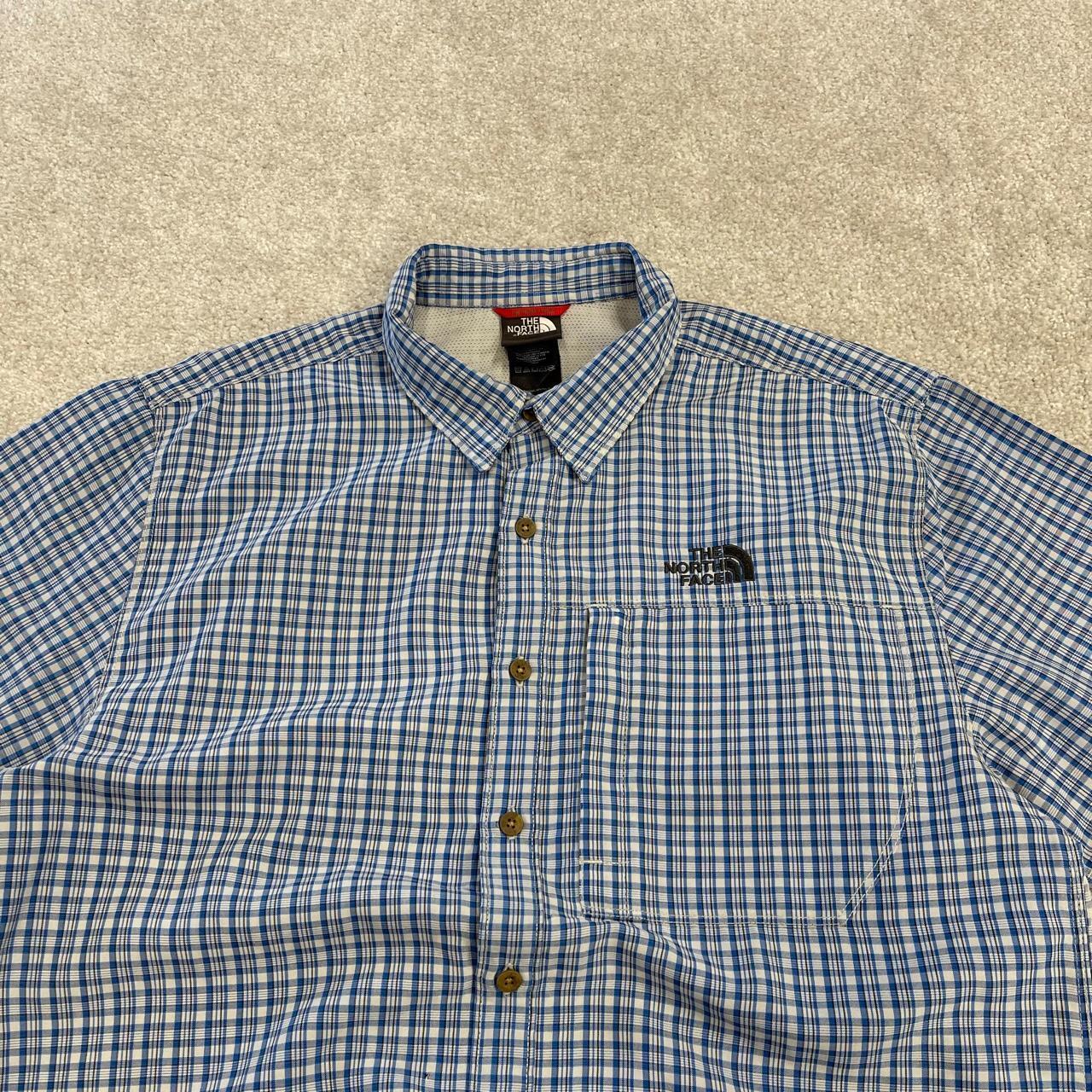 North Face checkered short sleeve shirt blue TNF Festival style surf check shirt