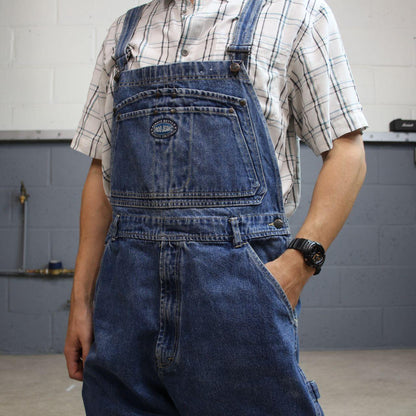 Y2K PACO baggy dungarees thick denim overalls blue Patch logos and adjustable straps