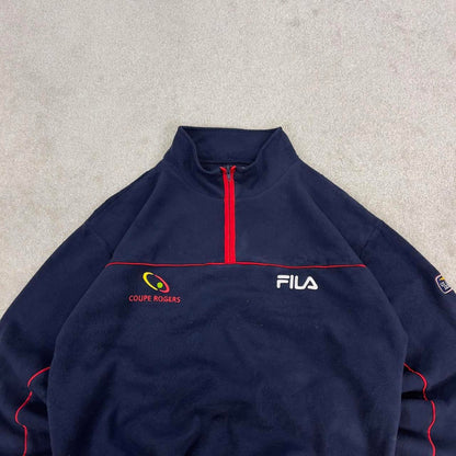 Y2K FILA us open series fleece XL navy coupe rogers pullover 1/4 zip embroidered design