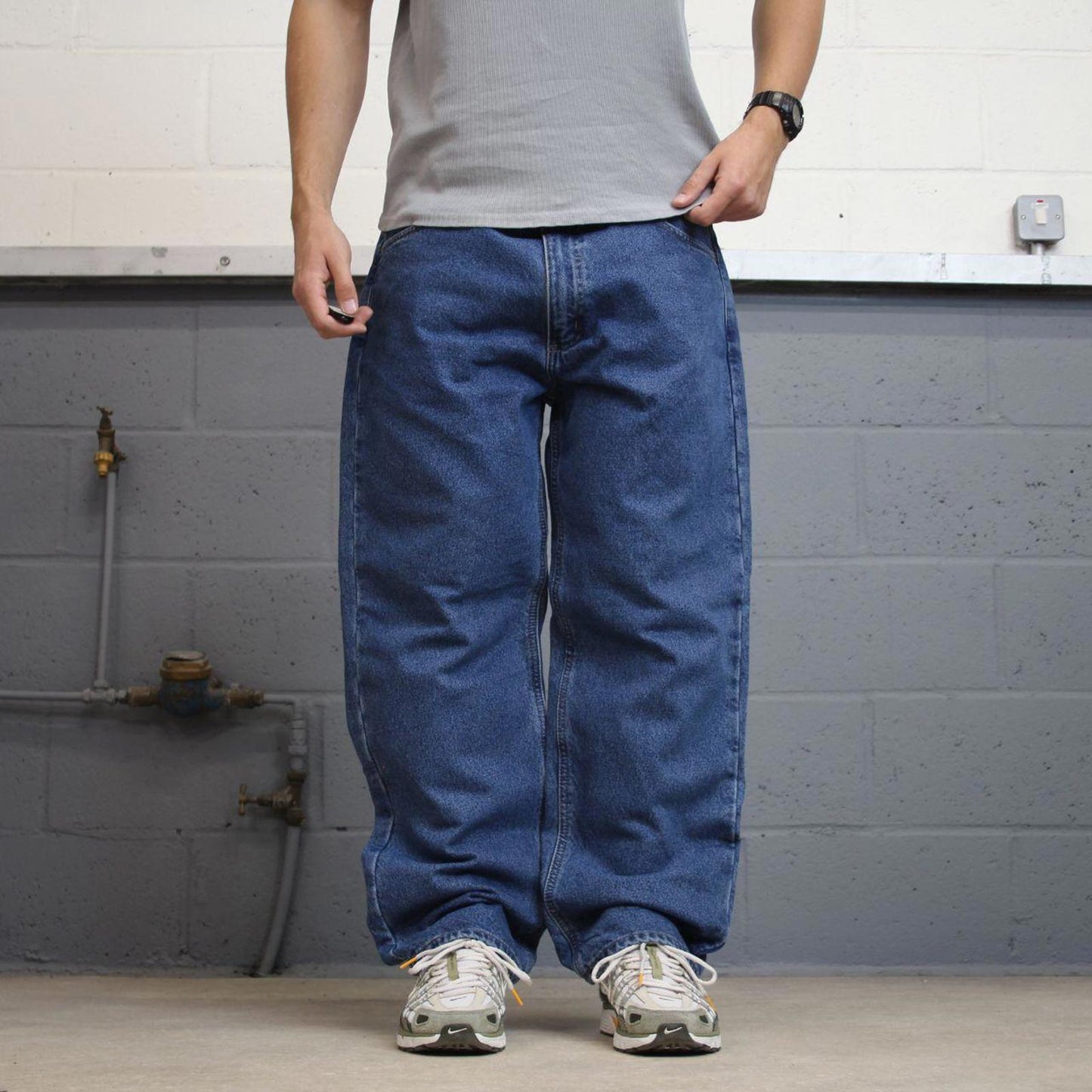 Blue Carhartt jeans W38L30 vintage 90s style skater relaxed fit flannel lined pants