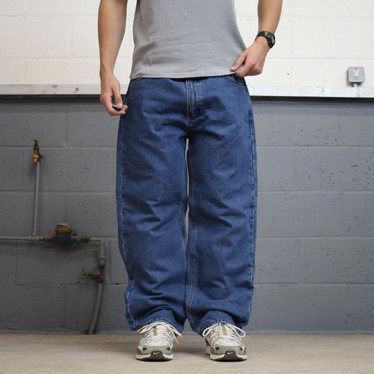 Blue Carhartt jeans W38L30 vintage 90s style skater relaxed fit flannel lined pants
