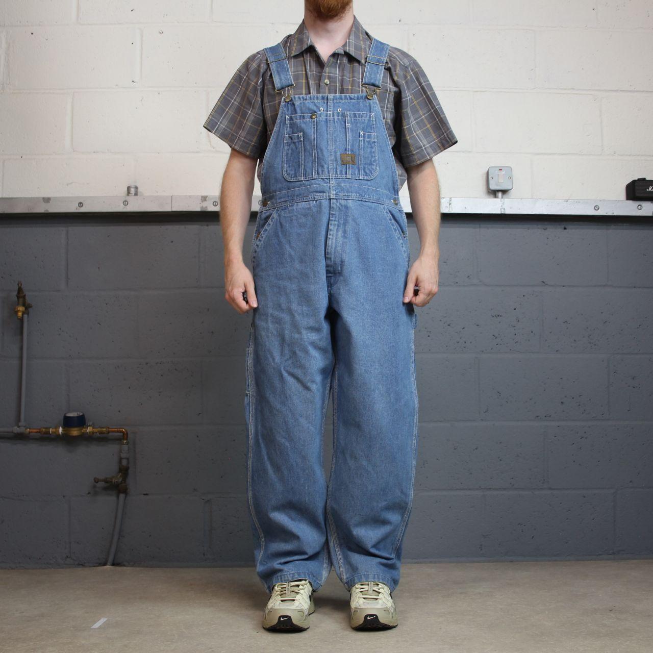 Vintage denim dungarees 00s big smith overalls blue loose leg bib & brace utility workwear