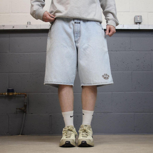 Vintage baggy BOSS denim shorts blue Loose leg skater style embroidered summer festival shorts