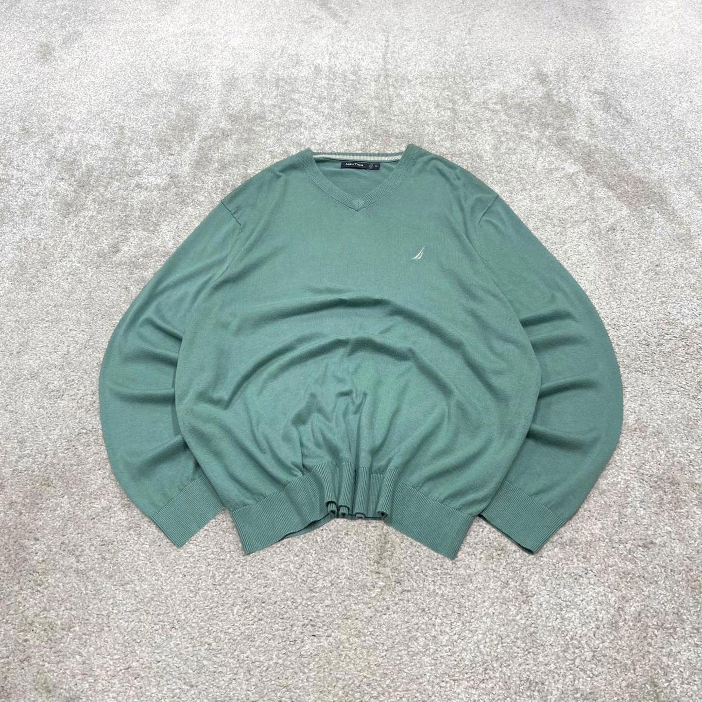 00s Nautica knit sweater jumper embroidered XL men's turquoise knitted pull over y2k 00s style