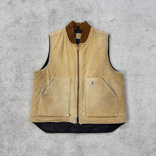 Tan vintage Carhartt Gilet XL canvas padded body warmer vest distressed