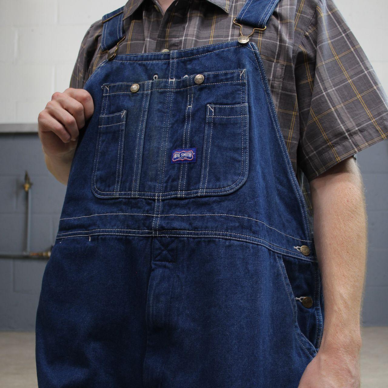 Vintage denim dungarees 00s big smith overalls blue Patch logo and adjustable straps