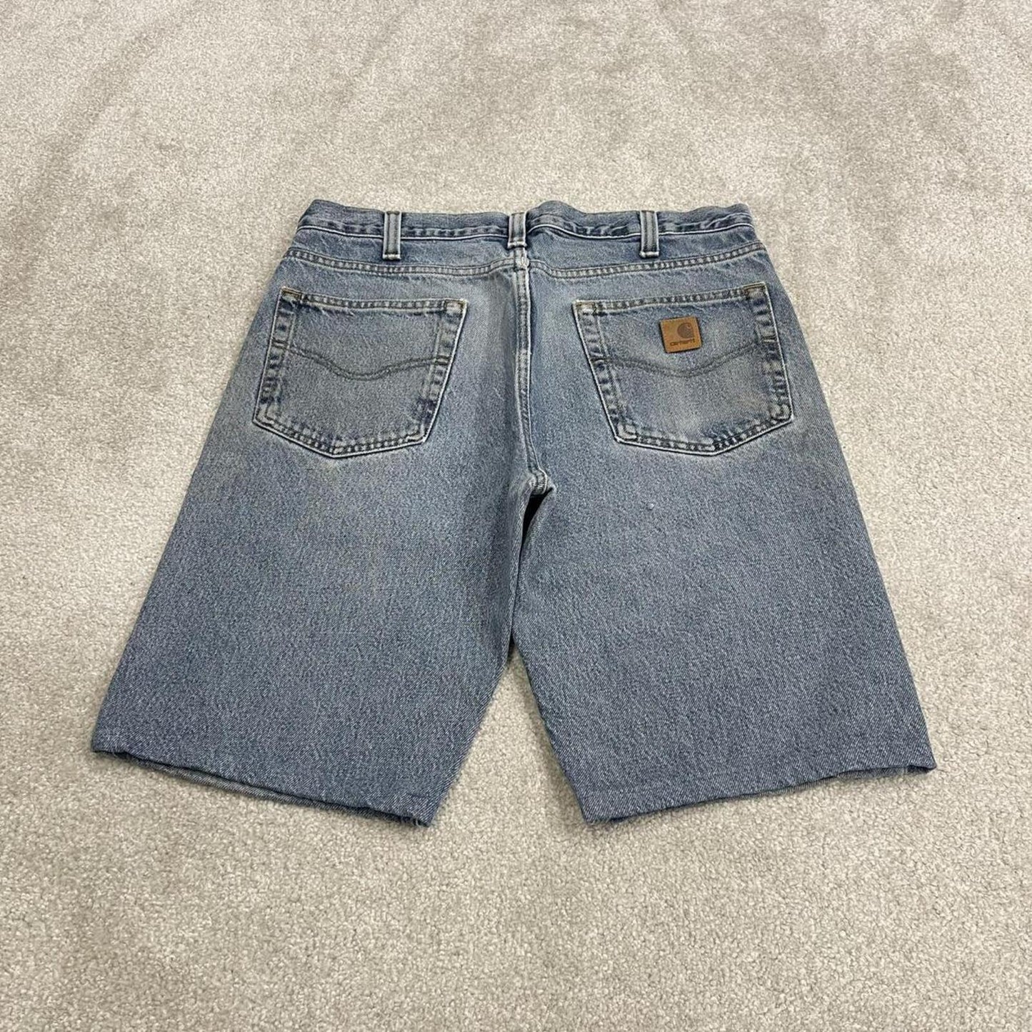 Carhartt denim shorts y2k faded blue Loose skater style work jorts