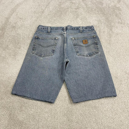 Carhartt denim shorts y2k faded blue Loose skater style work jorts