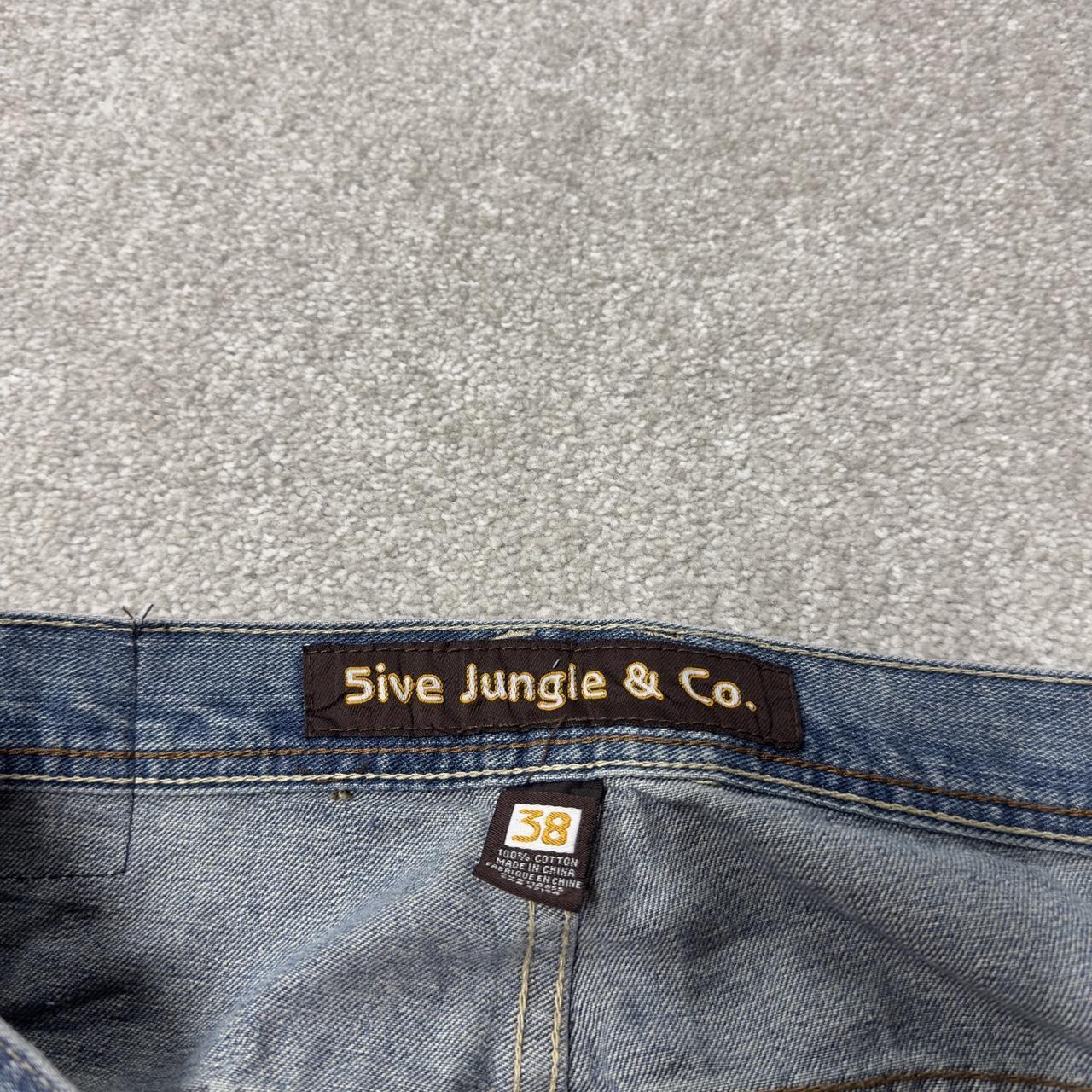 5ive Jungle Y2K embroidered jeans W38L32 blue 90s hip hop style jeans big stitch design 5 pocket
