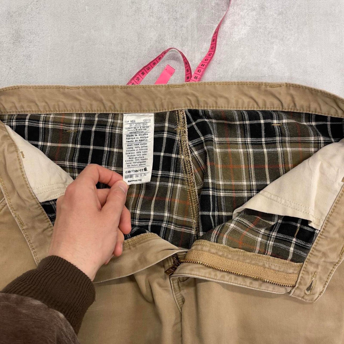 Carhartt carpenter trousers W36L36 loose flannel lined cargo pants skater style