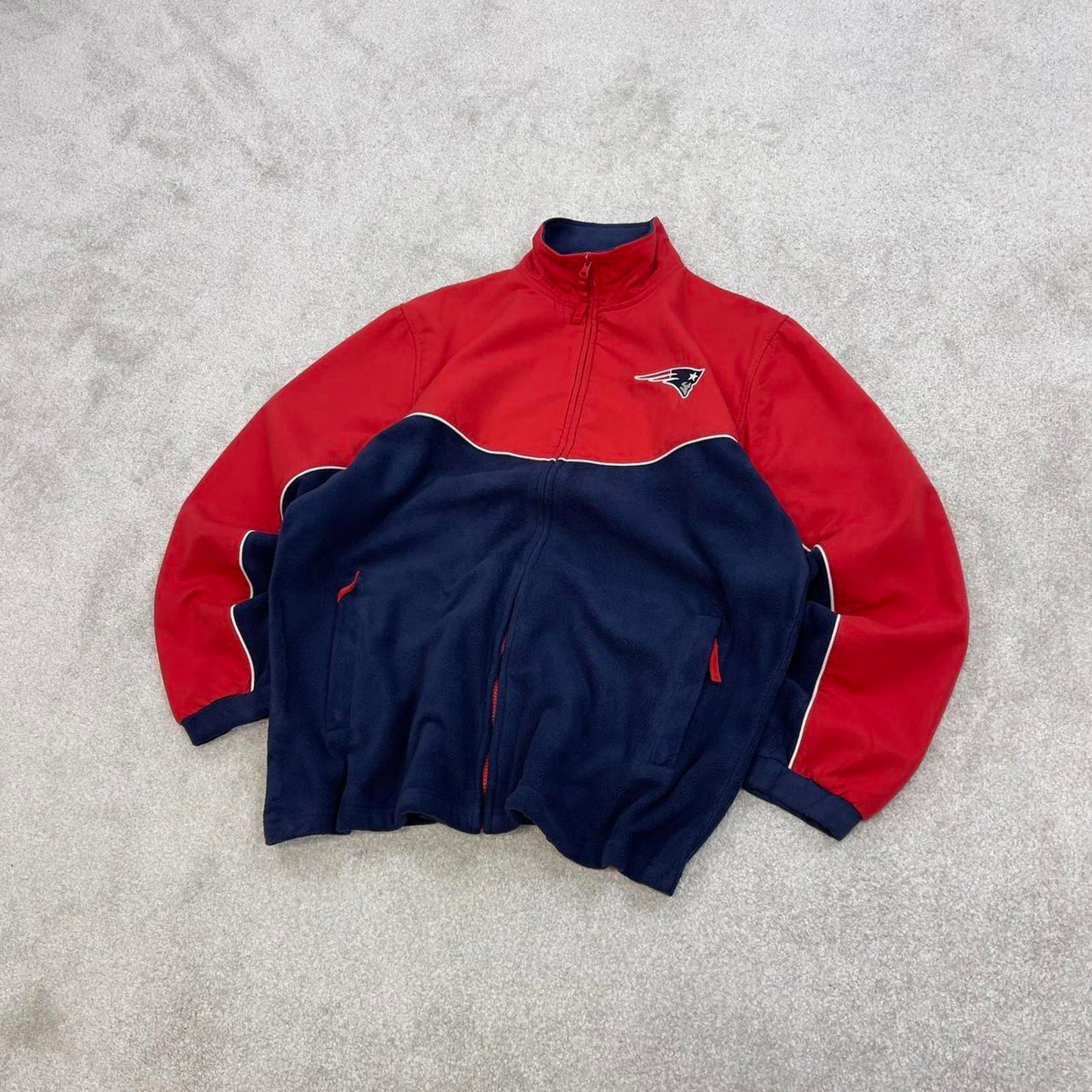 Y2K Red and Navy NFL technical full zip fleece M y2k style autumn new england patriots embroidery