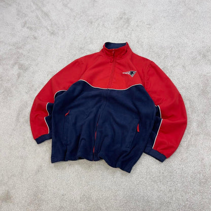 Y2K Red and Navy NFL technical full zip fleece M y2k style autumn new england patriots embroidery