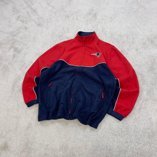 Y2K Red and Navy NFL technical full zip fleece M y2k style autumn new england patriots embroidery