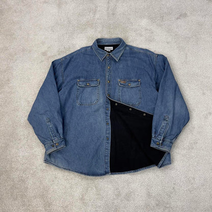 Blue denim Carhartt shirt jacket 2XL overshirt shacket loose fleece lined