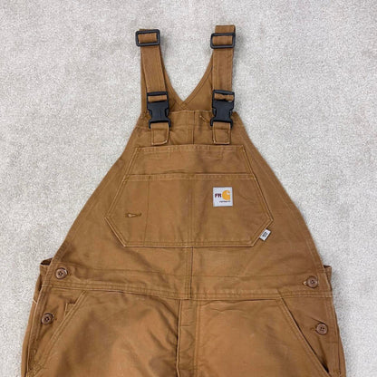 Tan Carhartt FR dungarees W42L36 padded canvas overalls 90s style fire resistant utility workwear