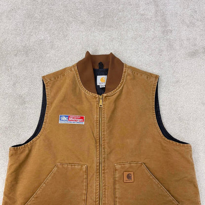 Tan Carhartt gilet XL thick canvas padded body warmer vest embroidered design American