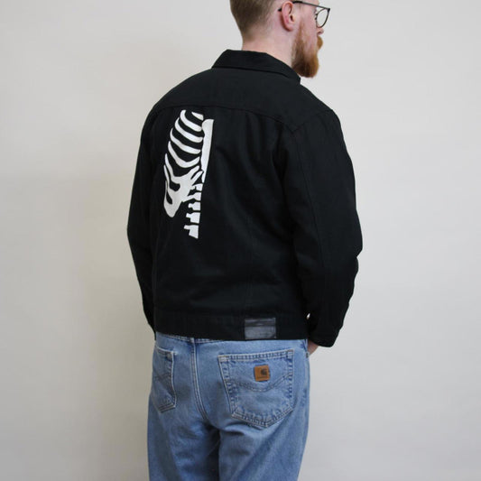 Black Southpole Jacket Medium denim trucker jacket skeleton rib cage
