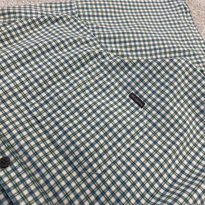 Columbia short sleeve shirt checkered green Festival surf style button down summer check shirt
