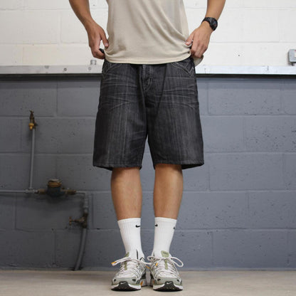 Black embroidered MEK DNM jorts W38
