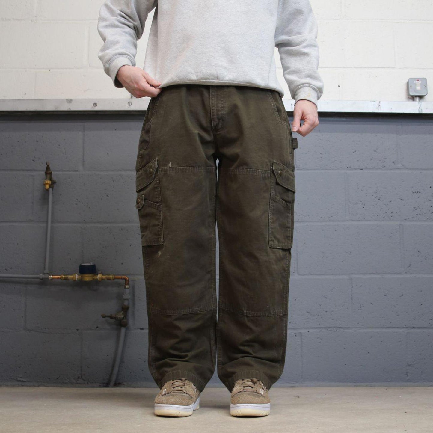 Y2k Carhartt cargo work pants Khaki green Loose skater style double knee carpenter trousers