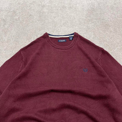 CHAPS knit sweater jumper XXL men's burgundy knitted pull over y2k 00s style