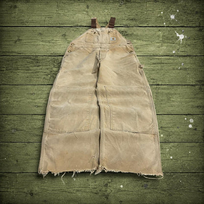 Carhartt canvas dungarees y2k tan overalls Loose festival / skate wear bib & brace utility workwear