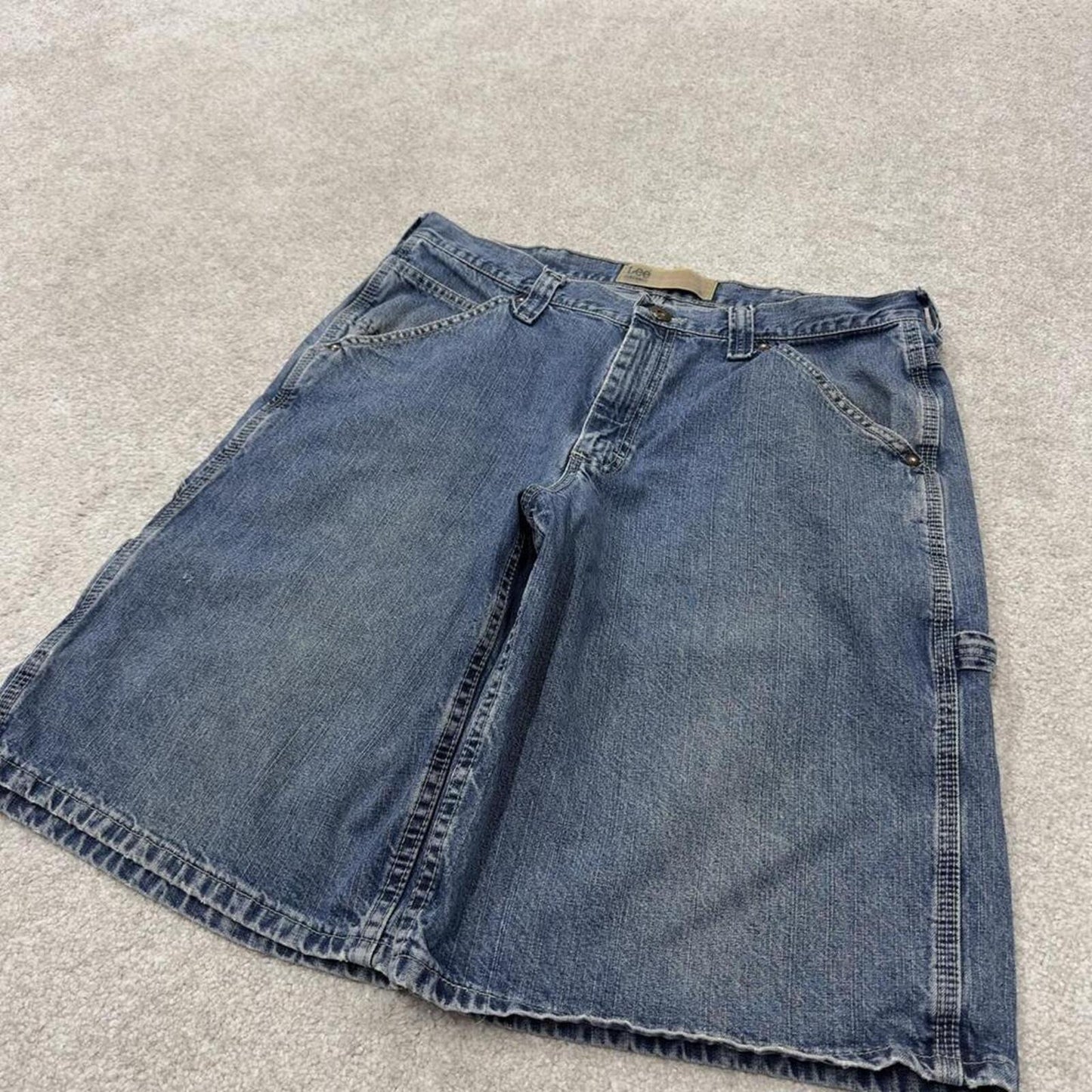 Lee carpenter denim shorts cargo blue Loose leg skater style surf jorts
